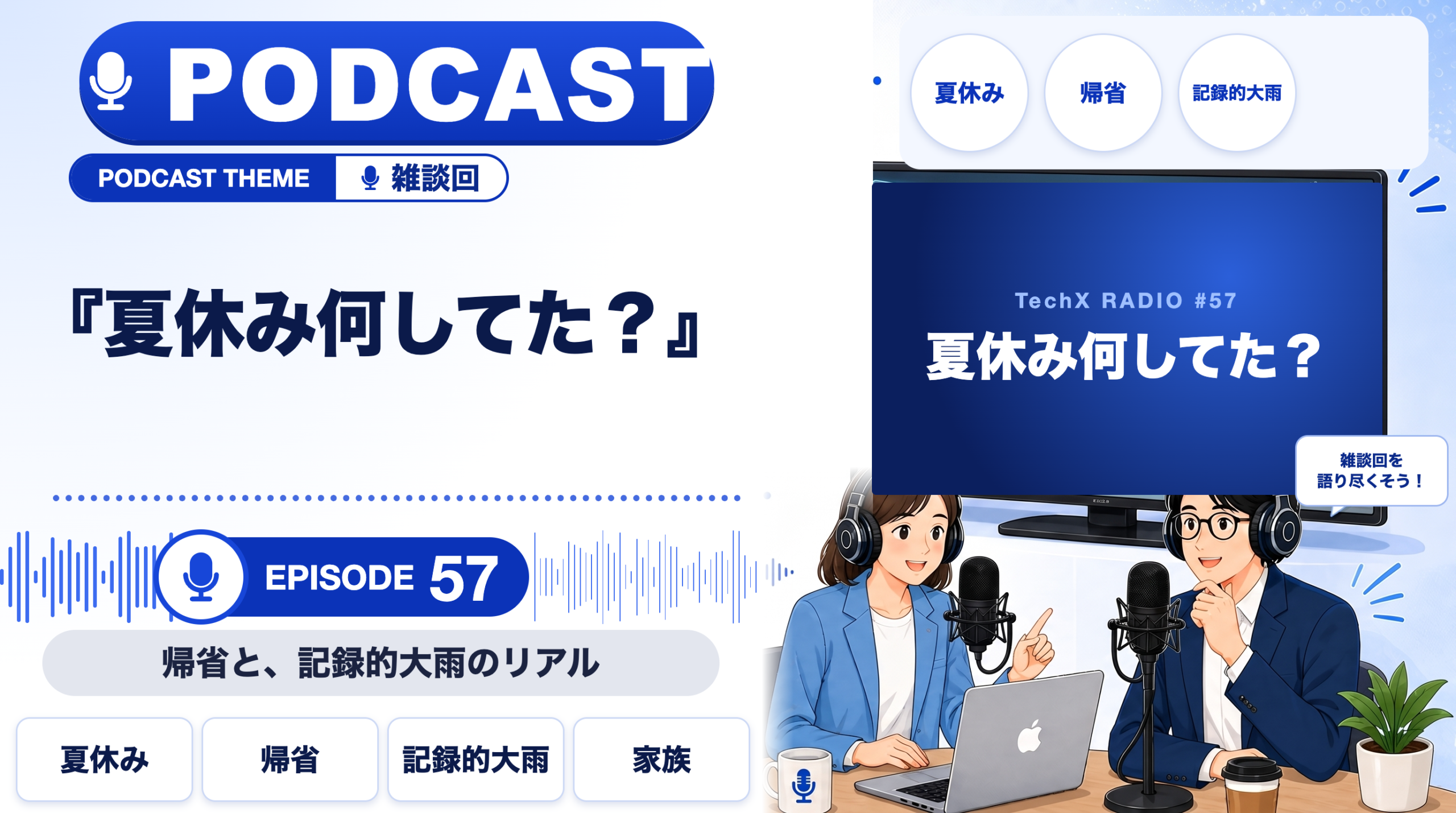 【TechXポッドキャスト第57回】「夏休み何してた? ― 帰省と、記録的大雨のリアル」
